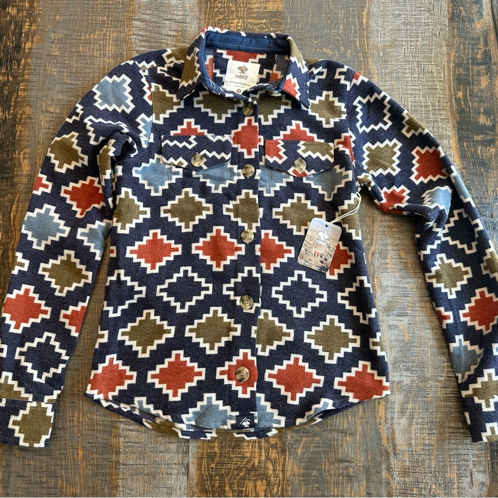 NWT Women’s High Country LS Wool Shirt/Jacket XS Blue Stairstep Diamond